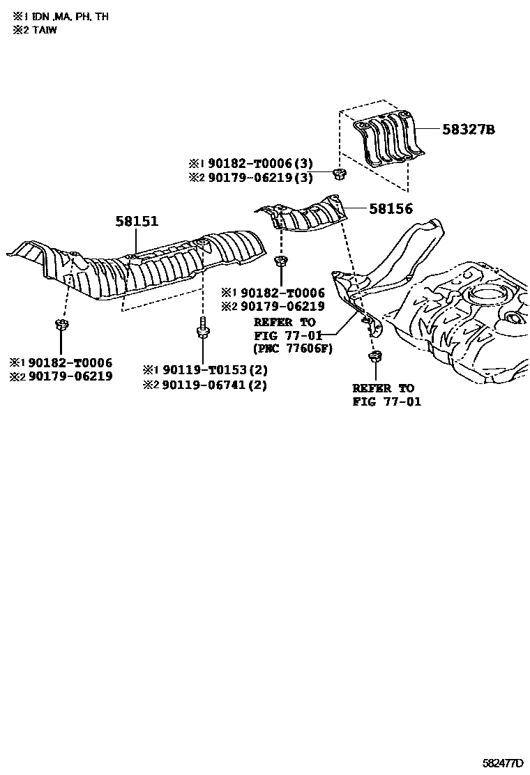 Toyota YARIS 地板隔热垫 EPC diagram — 582477D