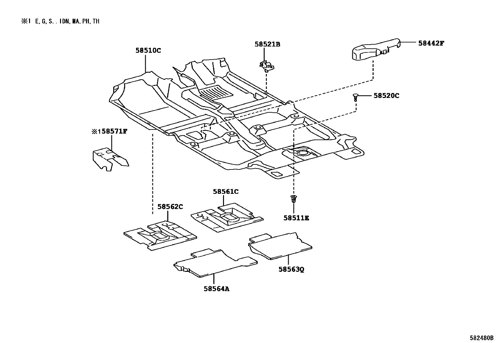 Toyota YARIS 地板垫和地毯 EPC diagram — 582480B