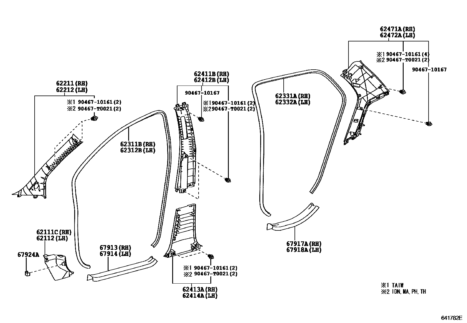 Toyota YARIS 内饰板和车门防水胶条 EPC diagram — 641782E