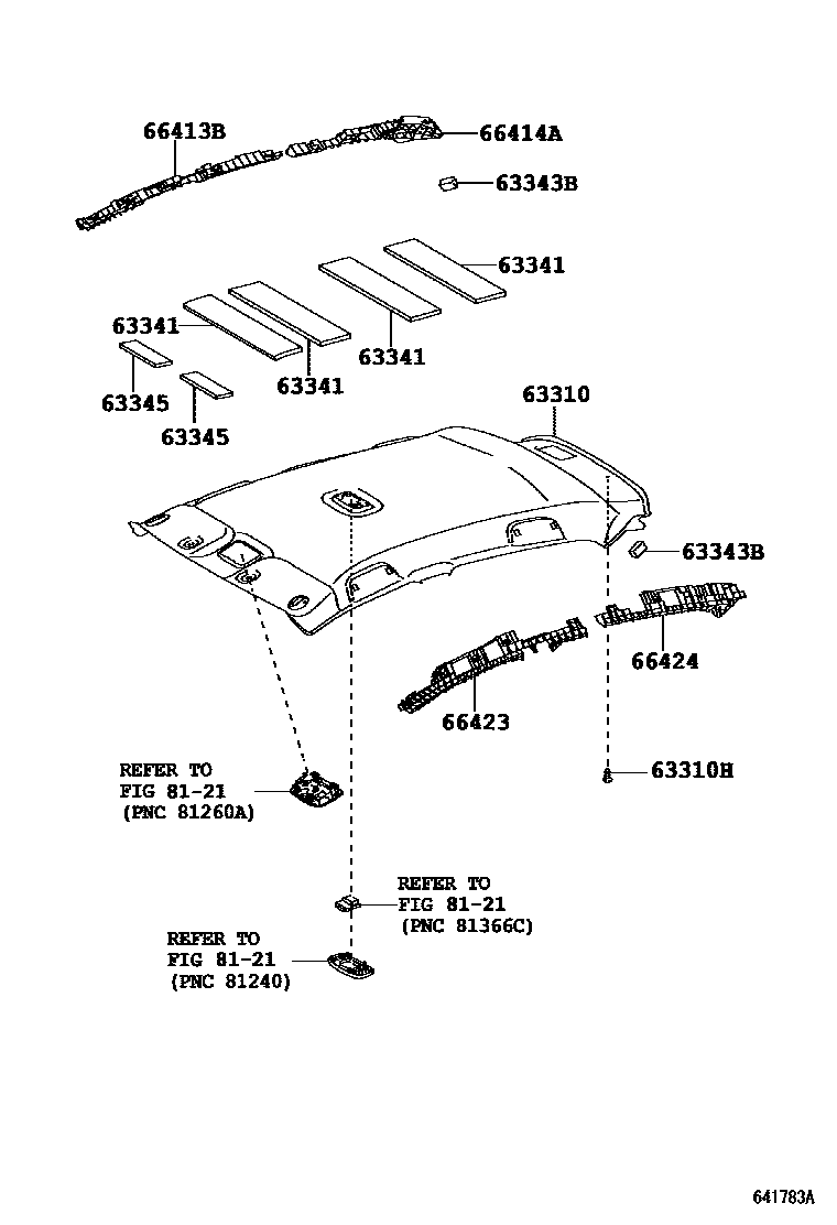 Toyota YARIS 车顶内衬和消声垫 EPC diagram — 641783A