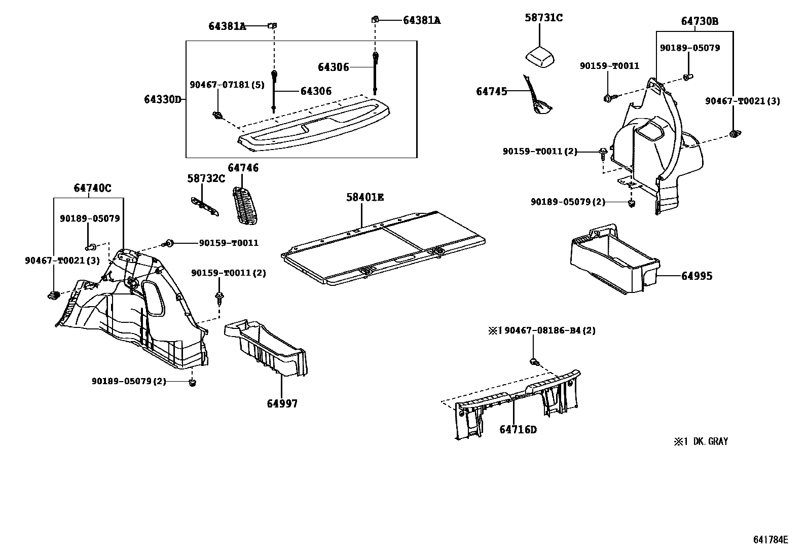Toyota YARIS 底板和底板装饰罩 EPC diagram — 641784E