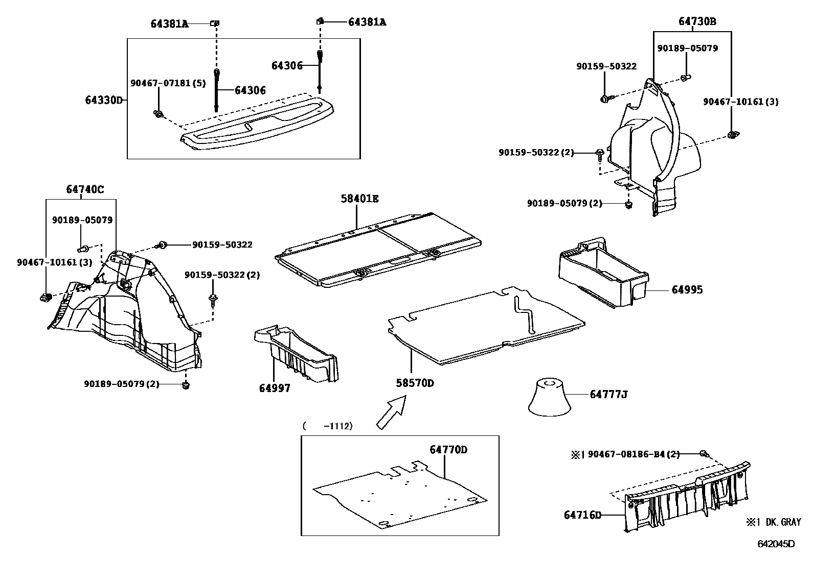 Toyota YARIS 底板和底板装饰罩 EPC diagram — 642045D