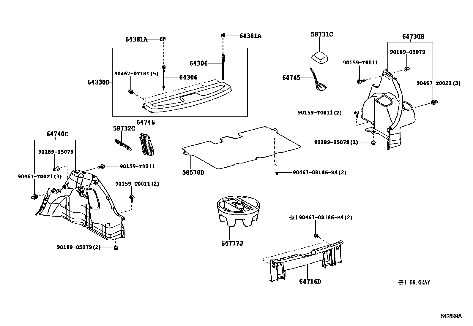 Toyota YARIS 底板和底板装饰罩 EPC diagram — 642899A