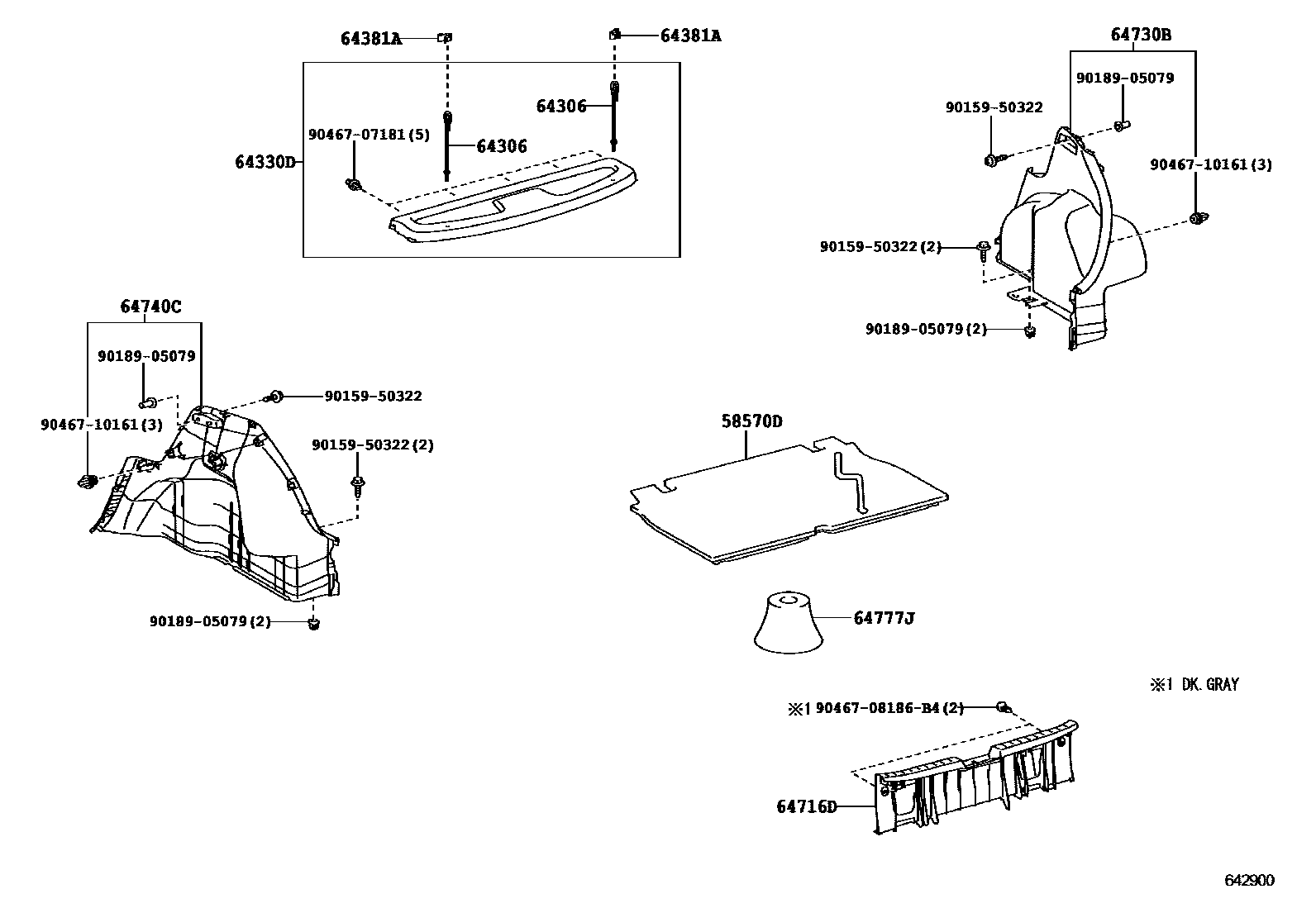 Toyota YARIS 底板和底板装饰罩 EPC diagram — 642900