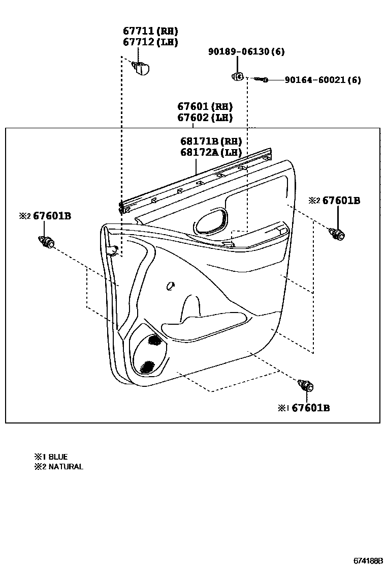 Toyota YARIS 前门板和前门玻璃 EPC diagram — 674188B