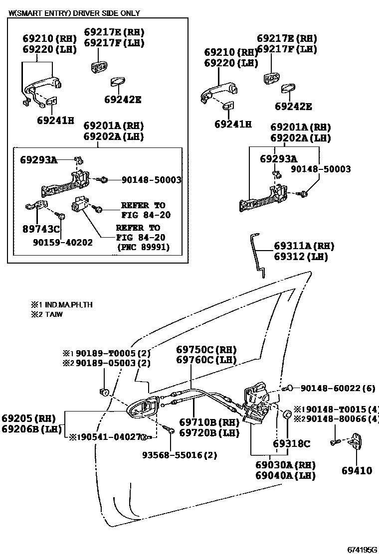 Toyota YARIS 前门锁和车门把手 EPC diagram — 674195G
