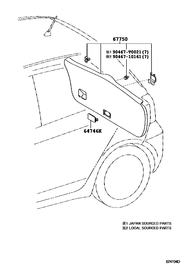 Toyota YARIS 背门板和背门玻璃 EPC diagram — 674194D