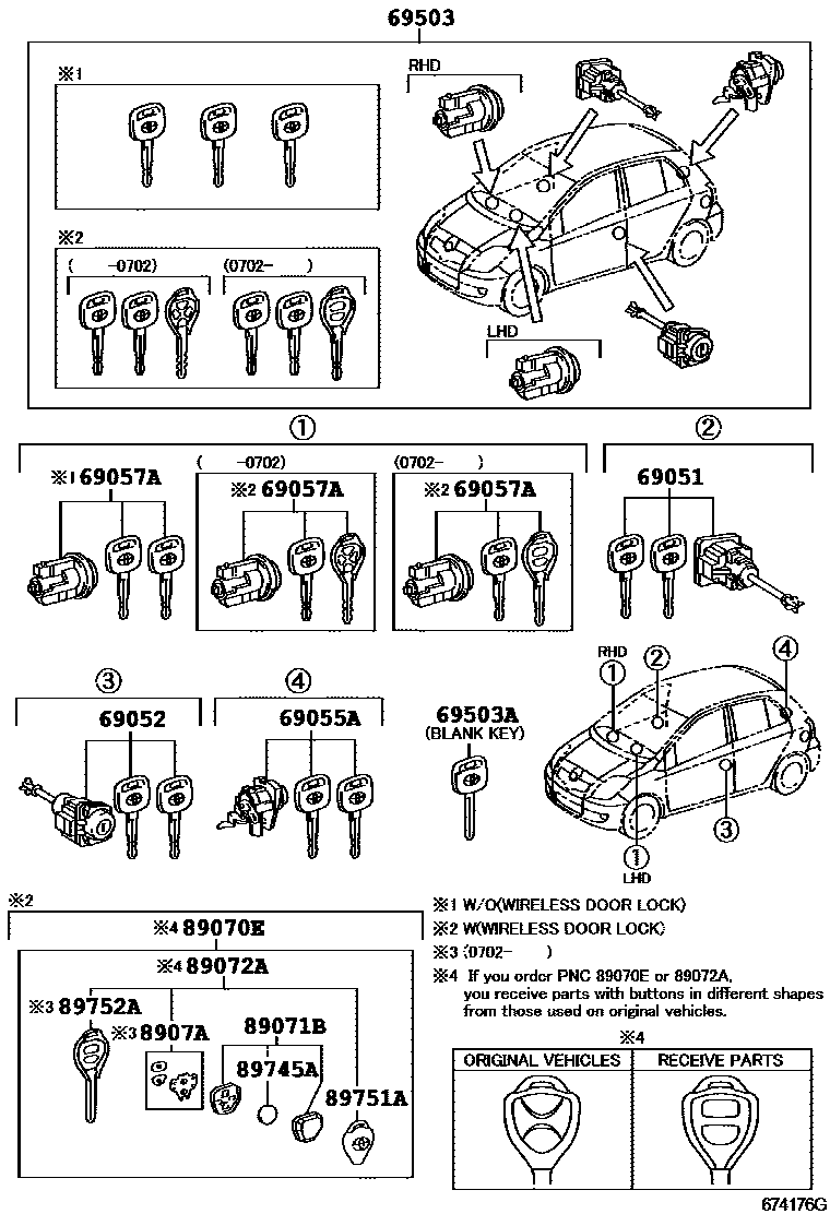 Toyota YARIS 锁芯组件 EPC diagram — 674176G