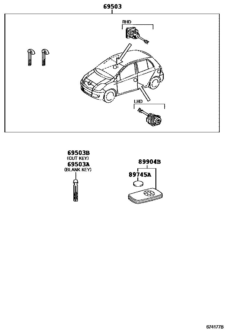 Toyota YARIS 锁芯组件 EPC diagram — 674177B