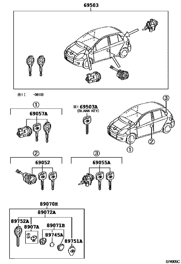 Toyota YARIS 锁芯组件 EPC diagram — 674905C