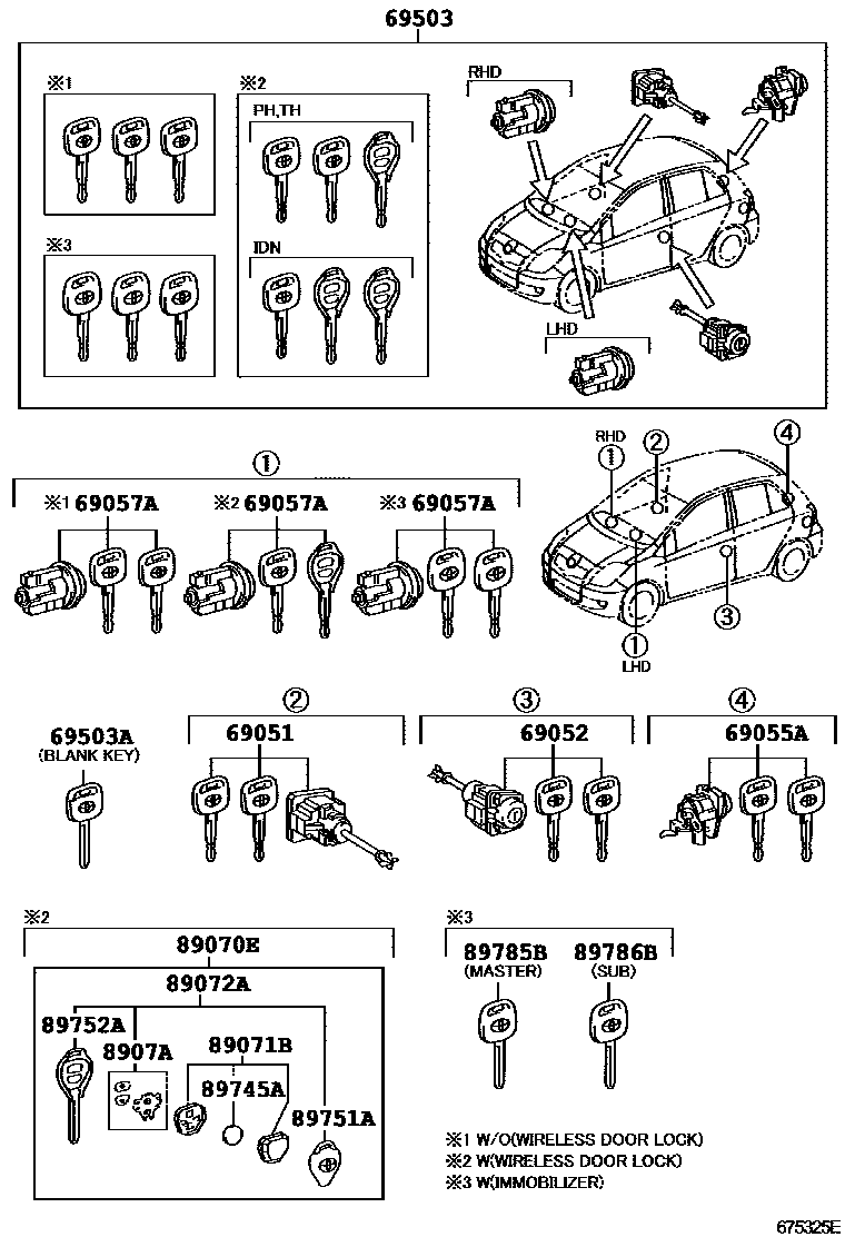 Toyota YARIS 锁芯组件 EPC diagram — 675325E