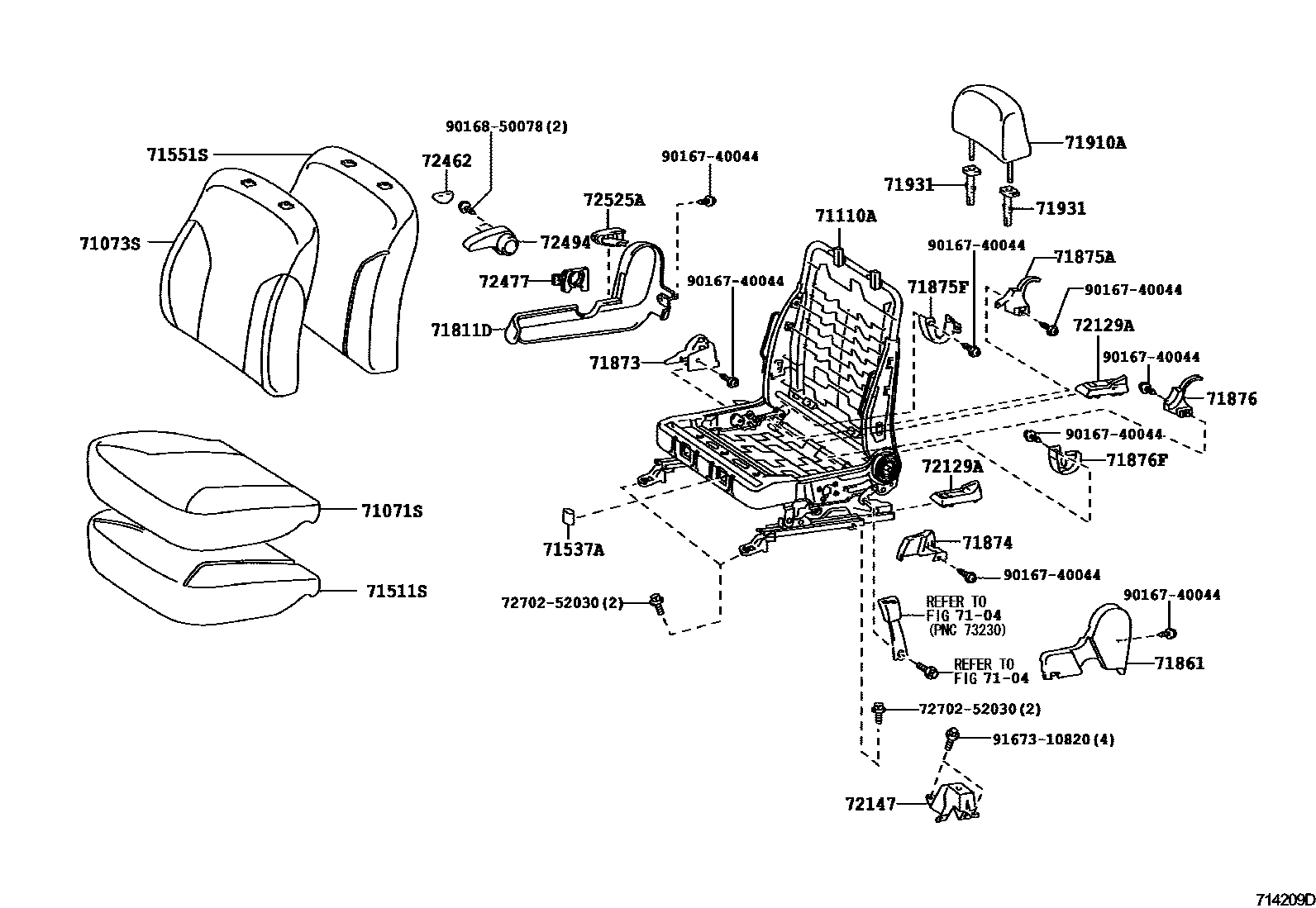 Toyota YARIS 前排座椅和座椅滑轨 EPC diagram — 714209D