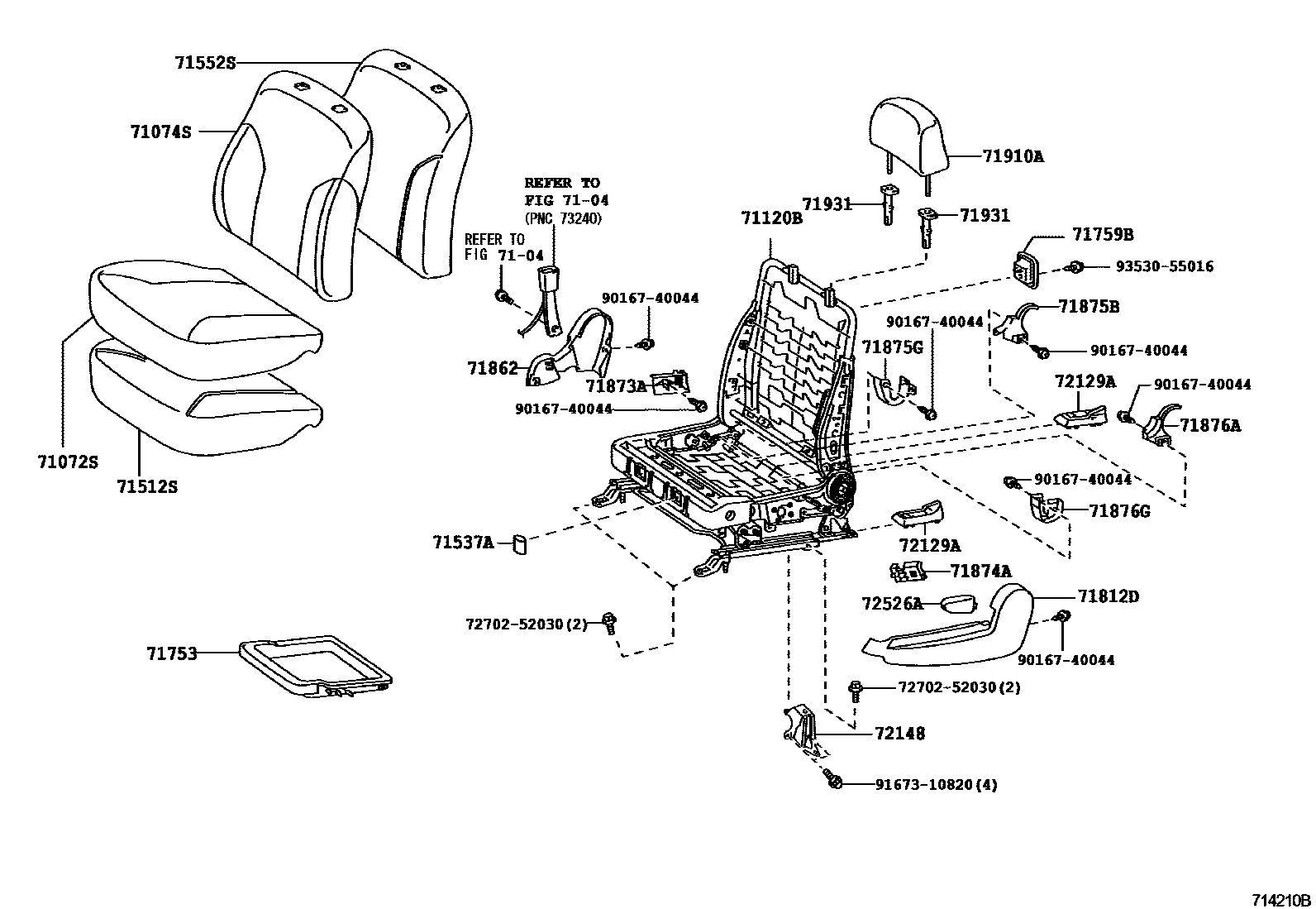 Toyota YARIS 前排座椅和座椅滑轨 EPC diagram — 714210B