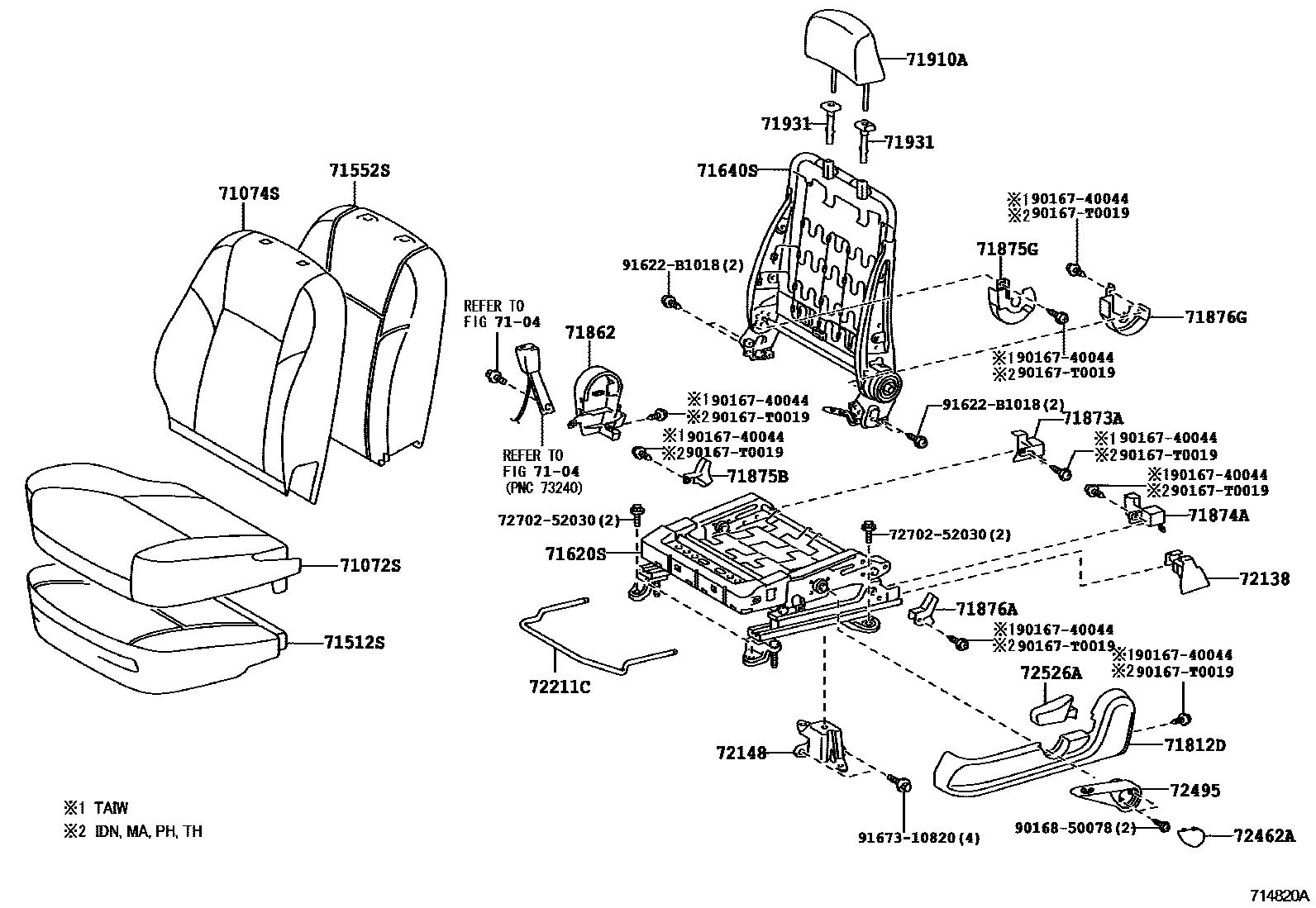 Toyota YARIS 前排座椅和座椅滑轨 EPC diagram — 714820A