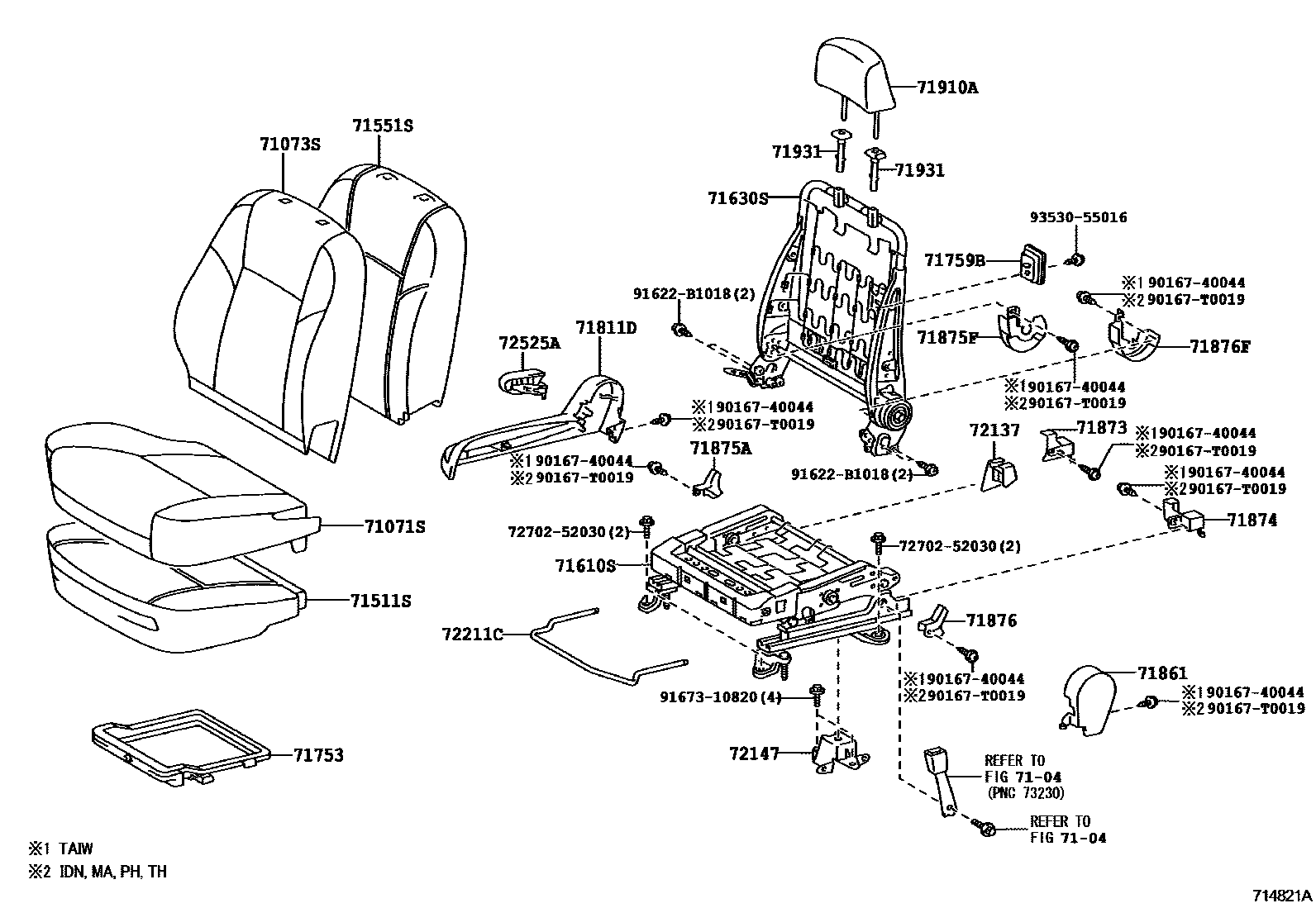 Toyota YARIS 前排座椅和座椅滑轨 EPC diagram — 714821A