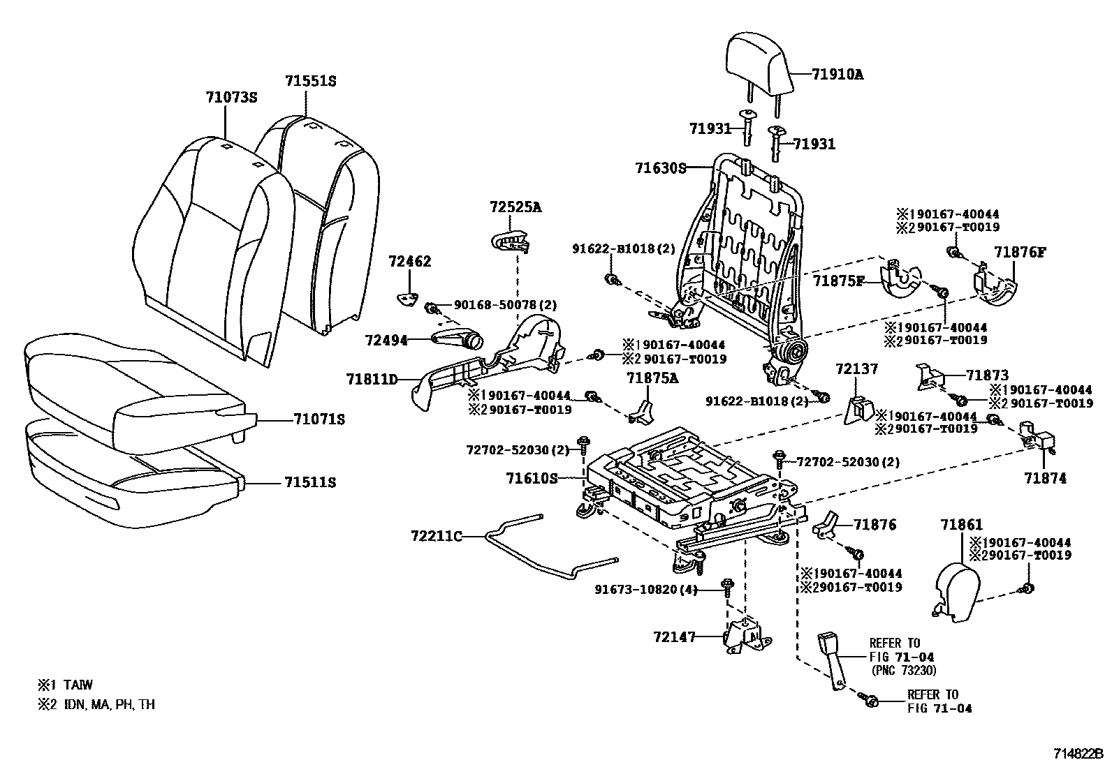 Toyota YARIS 前排座椅和座椅滑轨 EPC diagram — 714822B
