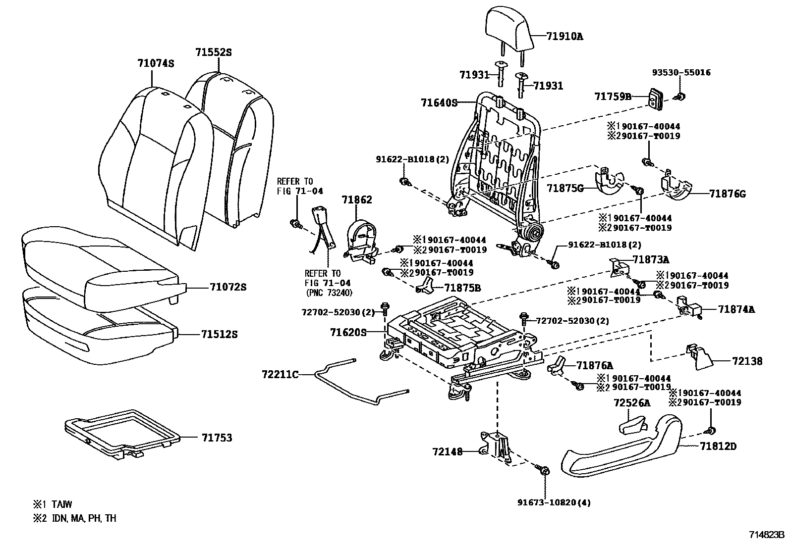 Toyota YARIS 前排座椅和座椅滑轨 EPC diagram — 714823B