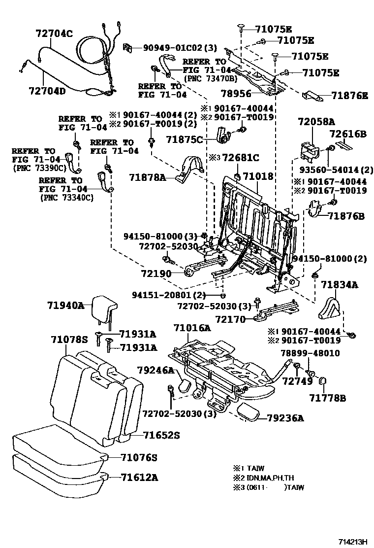 Toyota YARIS 后排座椅和座椅滑轨 EPC diagram — 714213H