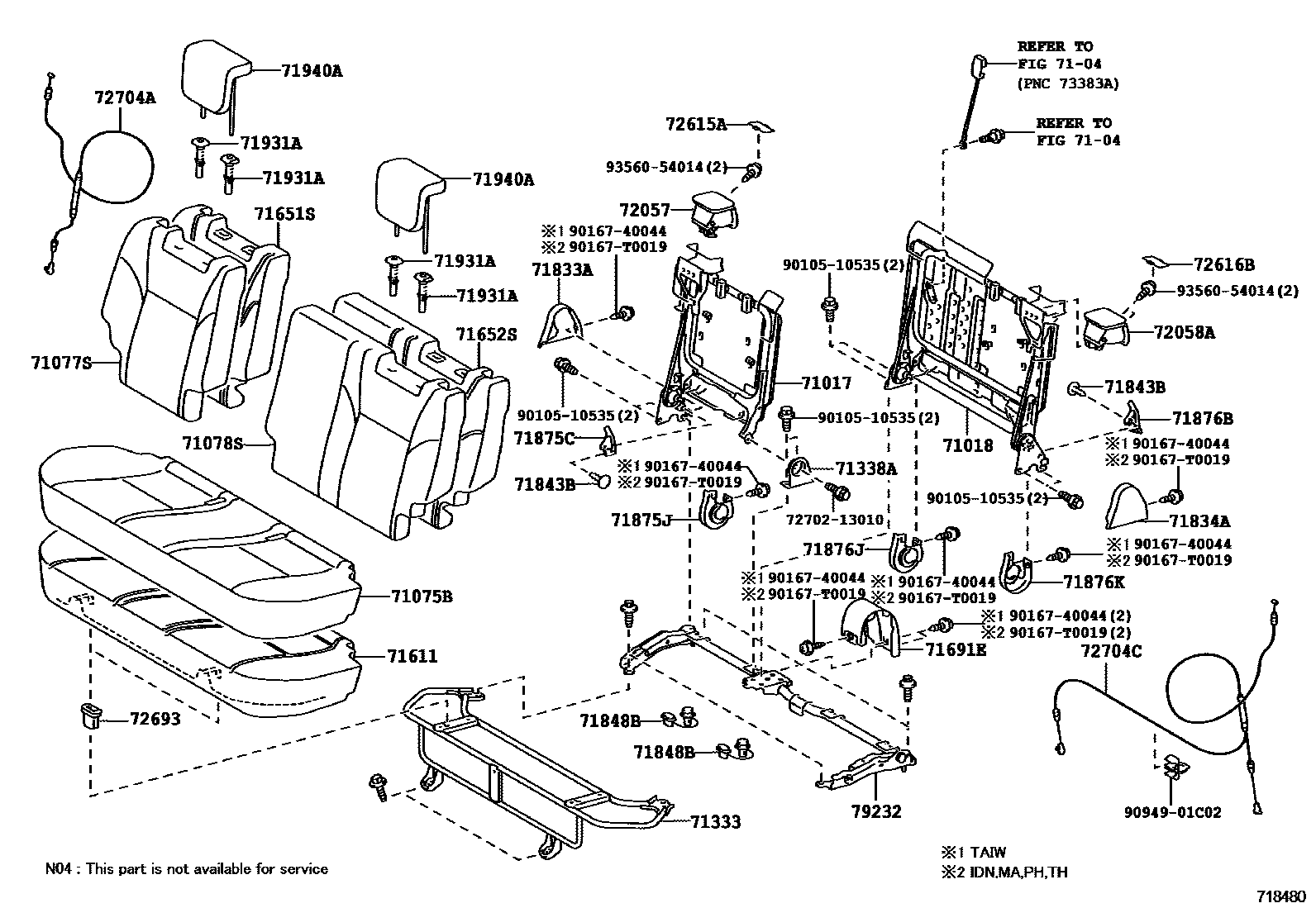 Toyota YARIS 后排座椅和座椅滑轨 EPC diagram — 718480