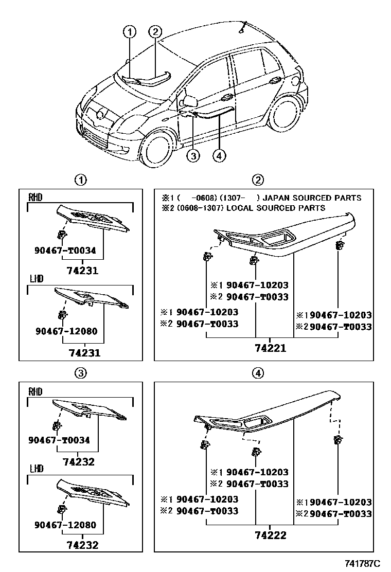 Toyota YARIS 扶手和遮阳板 EPC diagram — 741787C