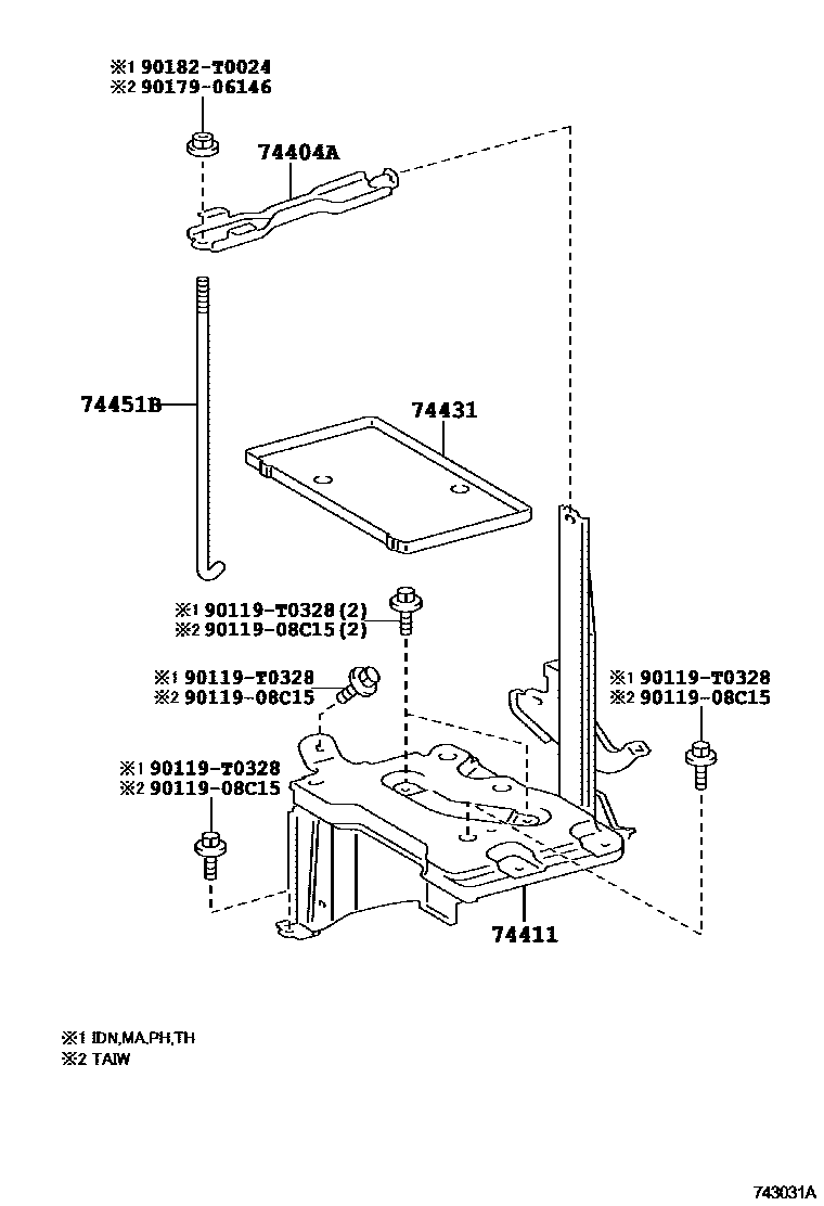 Toyota YARIS battery holder EPC diagram — 743031A