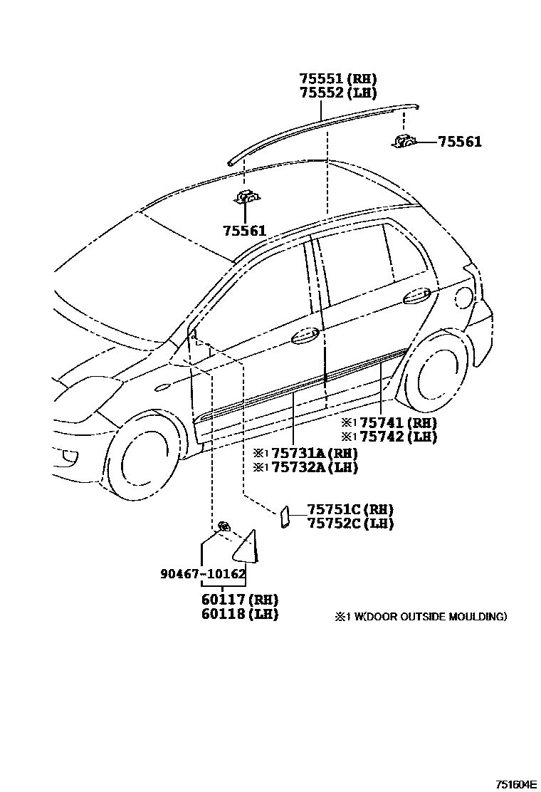 Toyota YARIS 侧防护条 EPC diagram — 751604E