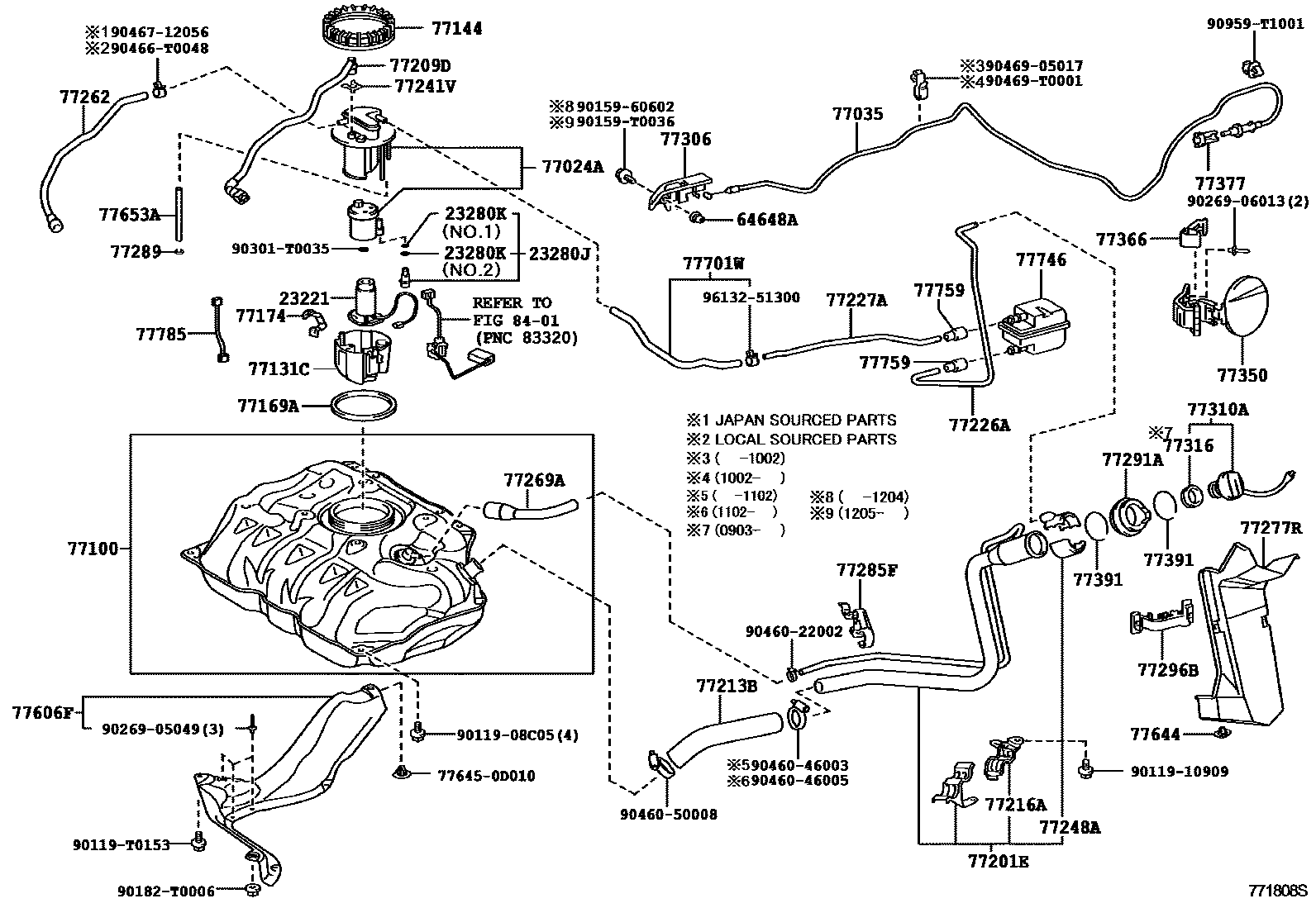Toyota YARIS 燃油箱和燃油管 EPC diagram — 771808S