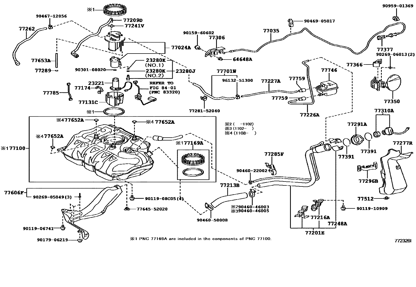 Toyota YARIS 燃油箱和燃油管 EPC diagram — 772326I