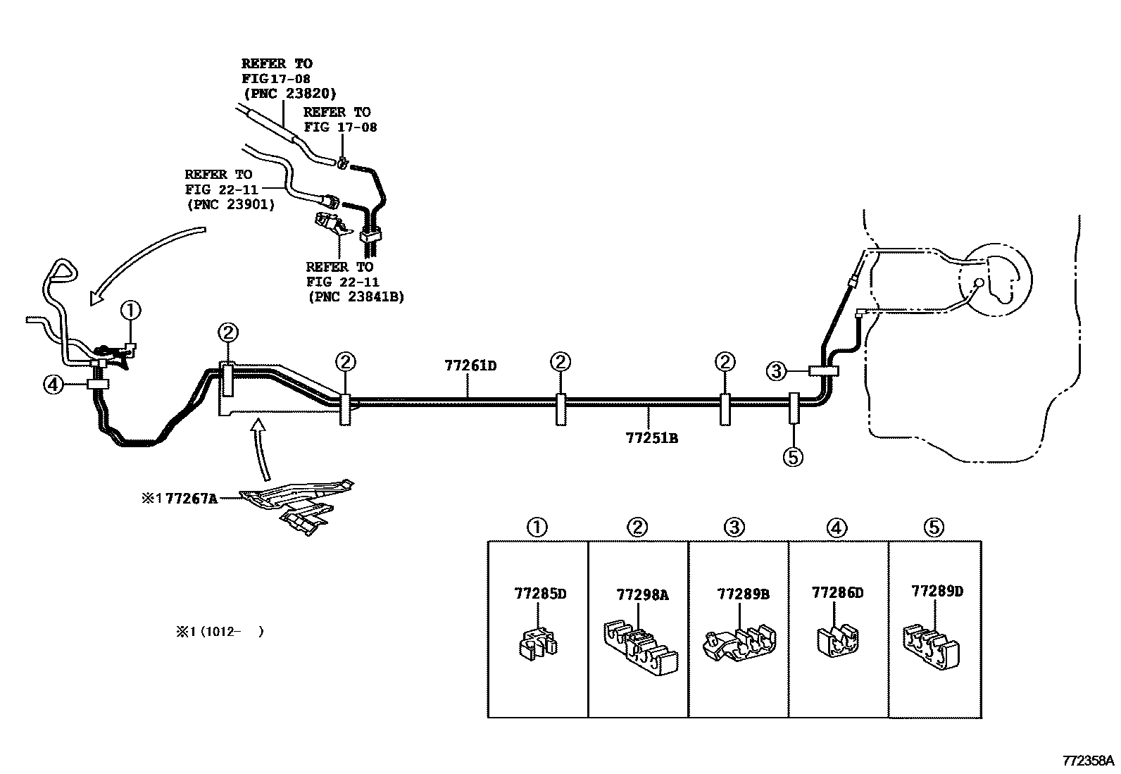 Toyota YARIS 燃油箱和燃油管 EPC diagram — 772358A
