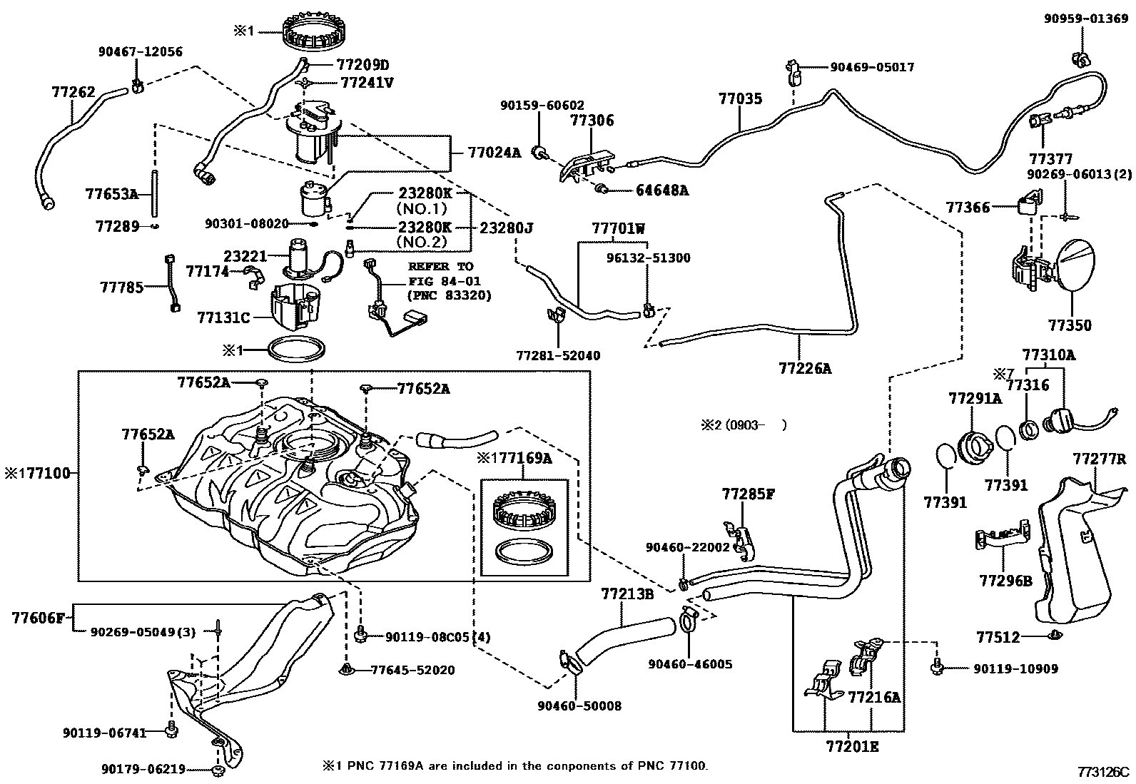 Toyota YARIS 燃油箱和燃油管 EPC diagram — 773126C
