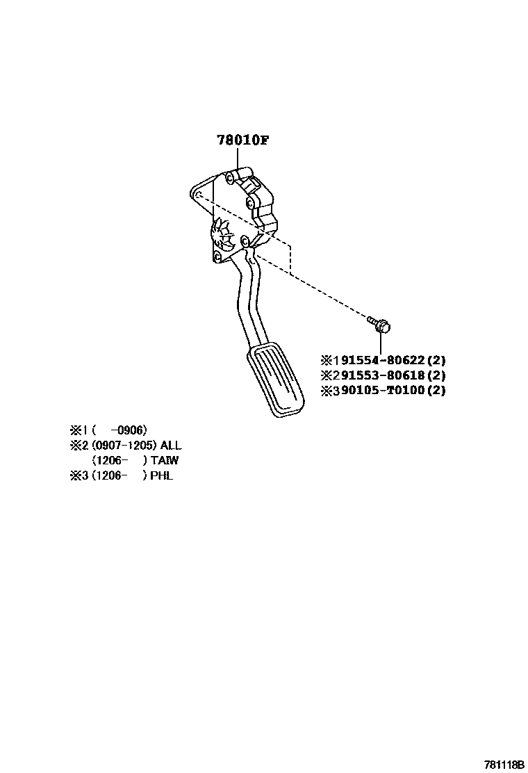 Toyota YARIS accelerator pedal connecting rod EPC diagram — 781118B