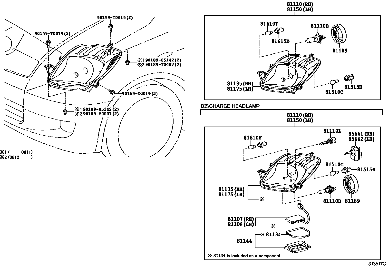 Toyota YARIS Headlamp EPC diagram — 813517G
