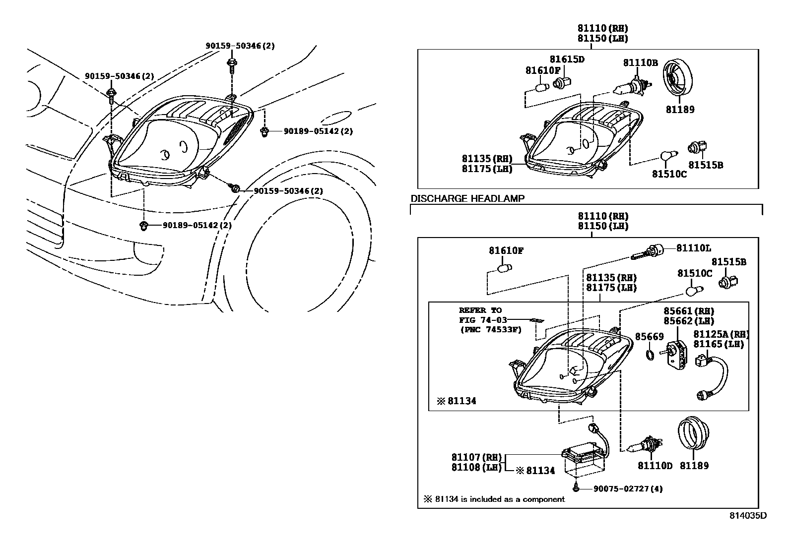 Toyota YARIS Headlamp EPC diagram — 814035D