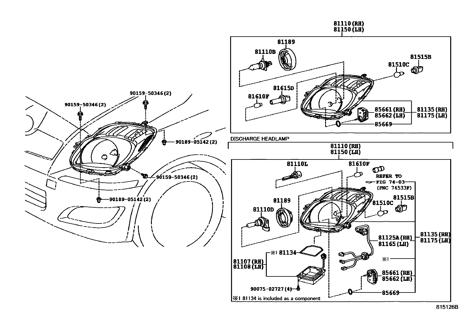Toyota YARIS Headlamp EPC diagram — 815126B