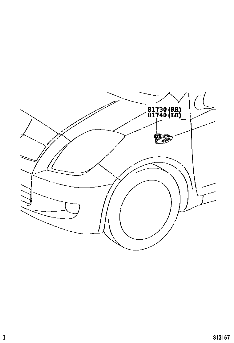 Toyota YARIS Side Turn Signal & Outer Mirror Lamp EPC diagram — 813167