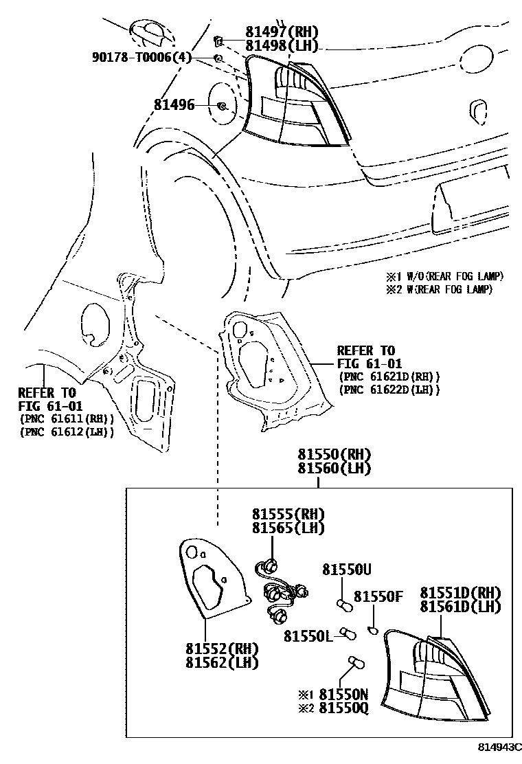 Toyota YARIS 后组合灯 EPC diagram — 814943C