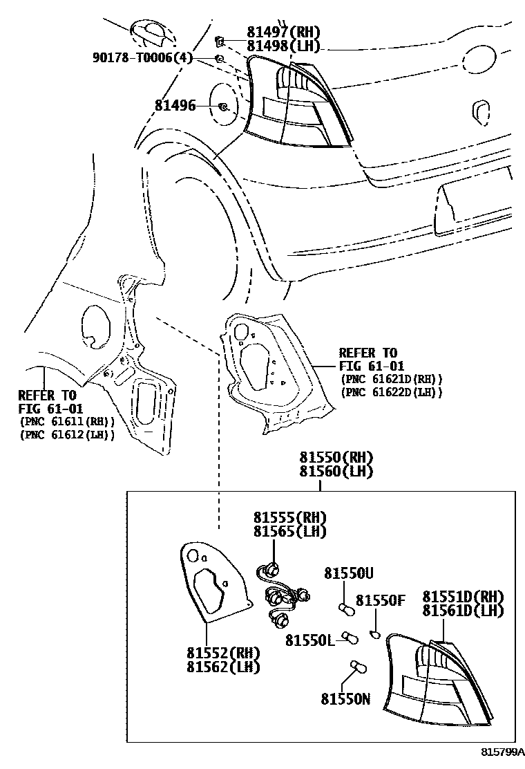 Toyota YARIS 后组合灯 EPC diagram — 815799A