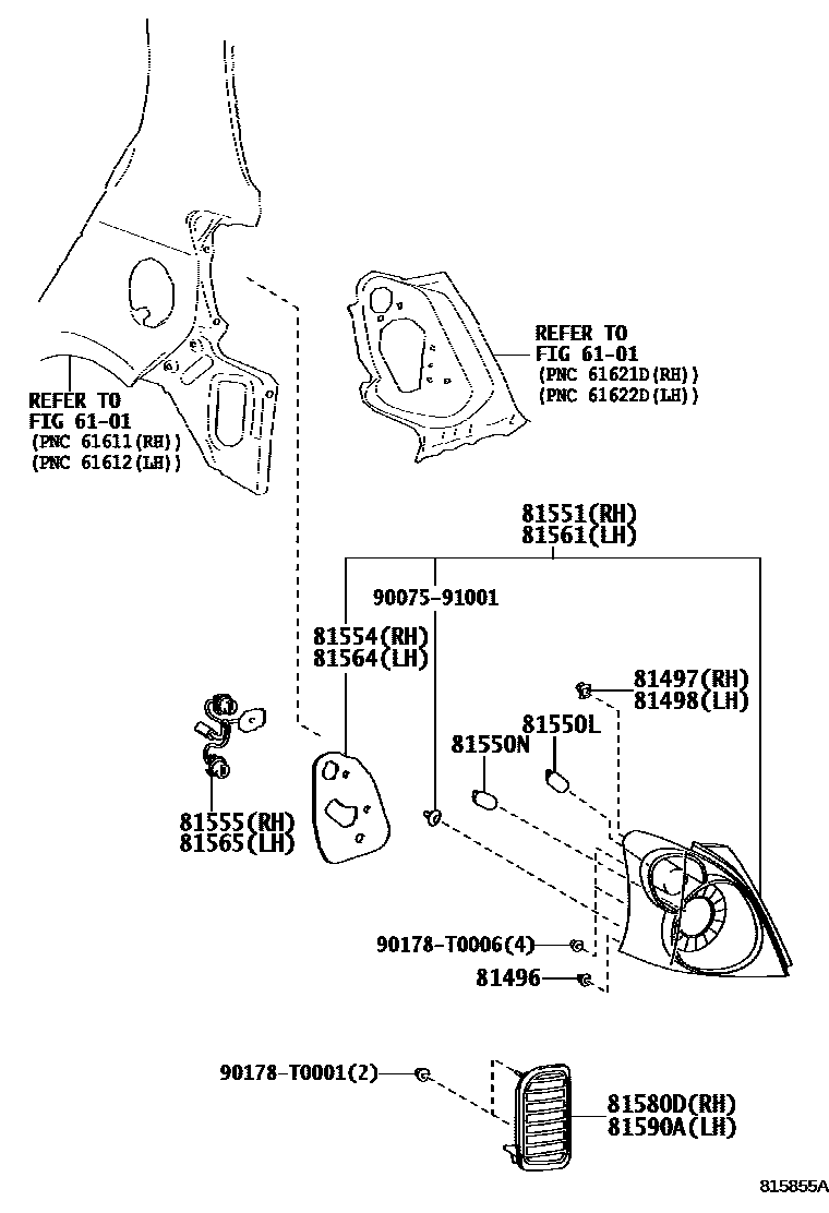 Toyota YARIS 后组合灯 EPC diagram — 815855A