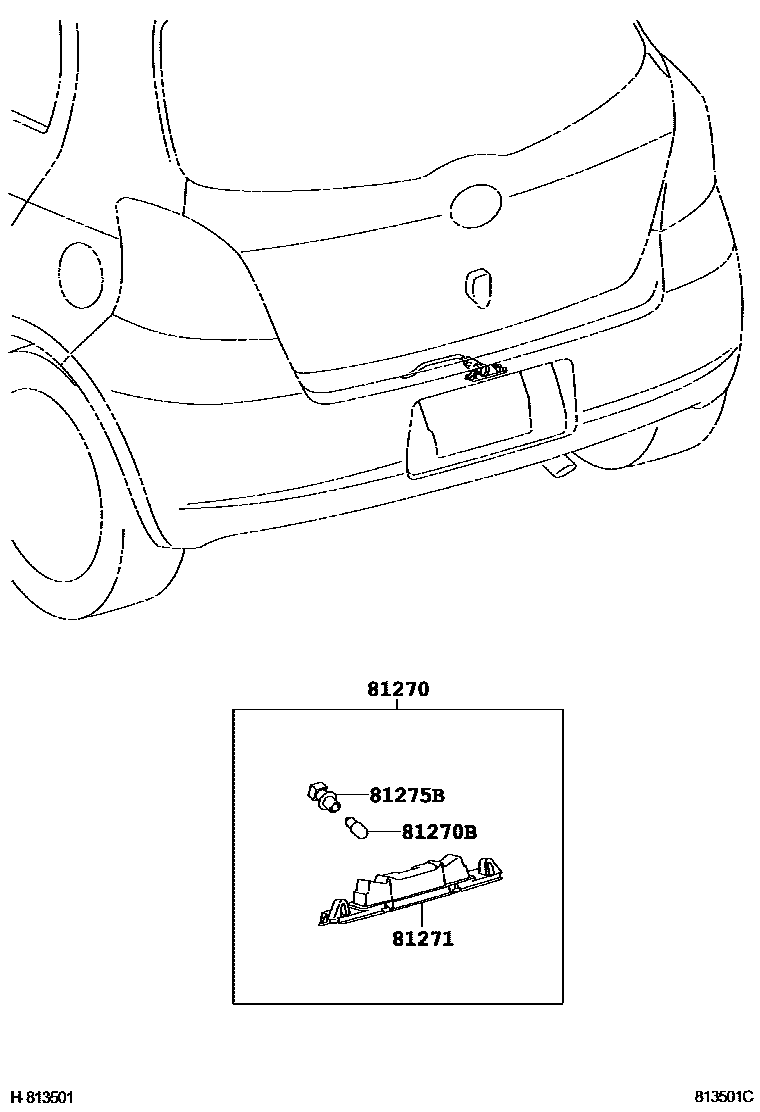 Toyota YARIS 后牌照灯 EPC diagram — 813501C