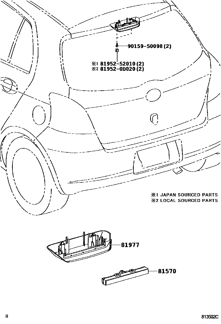 Toyota YARIS 高位刹车灯 EPC diagram — 813502C