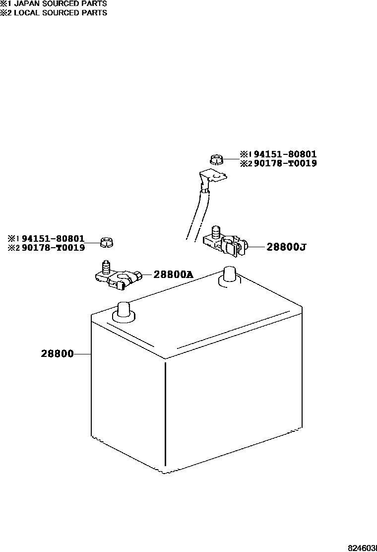 Toyota YARIS 蓄电池和蓄电池电缆 EPC diagram — 824603D