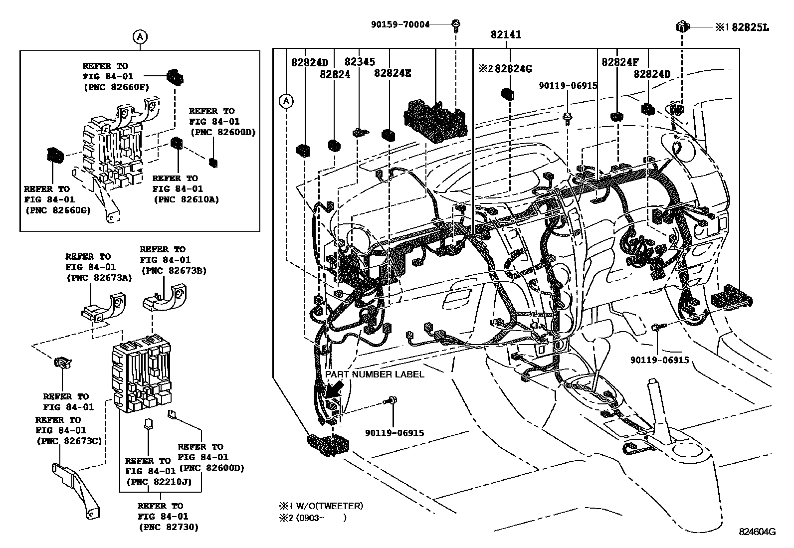 Toyota YARIS 线束和卡夹 EPC diagram — 824604G