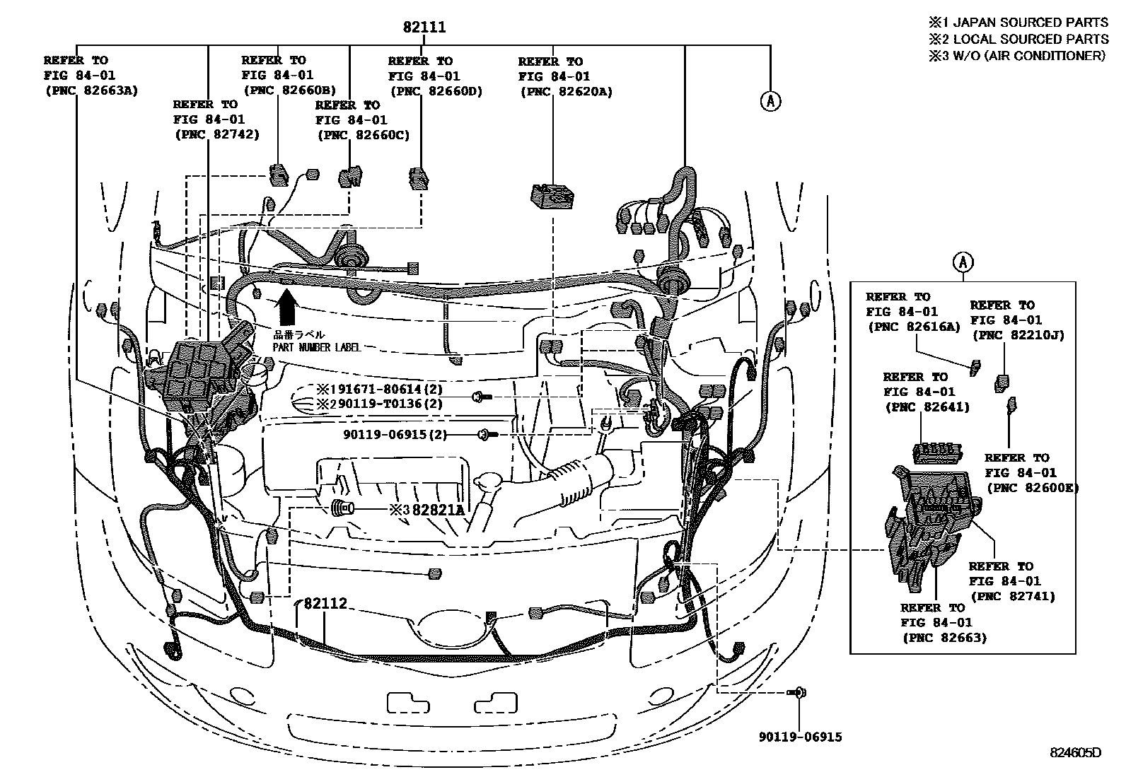 Toyota YARIS 线束和卡夹 EPC diagram — 824605D