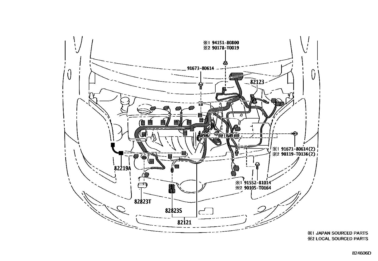 Toyota YARIS 线束和卡夹 EPC diagram — 824606D