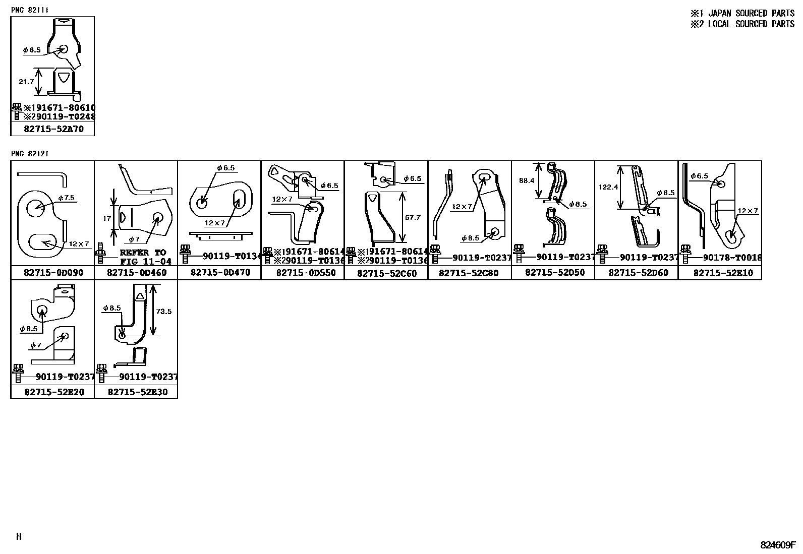 Toyota YARIS 线束和卡夹 EPC diagram — 824609F