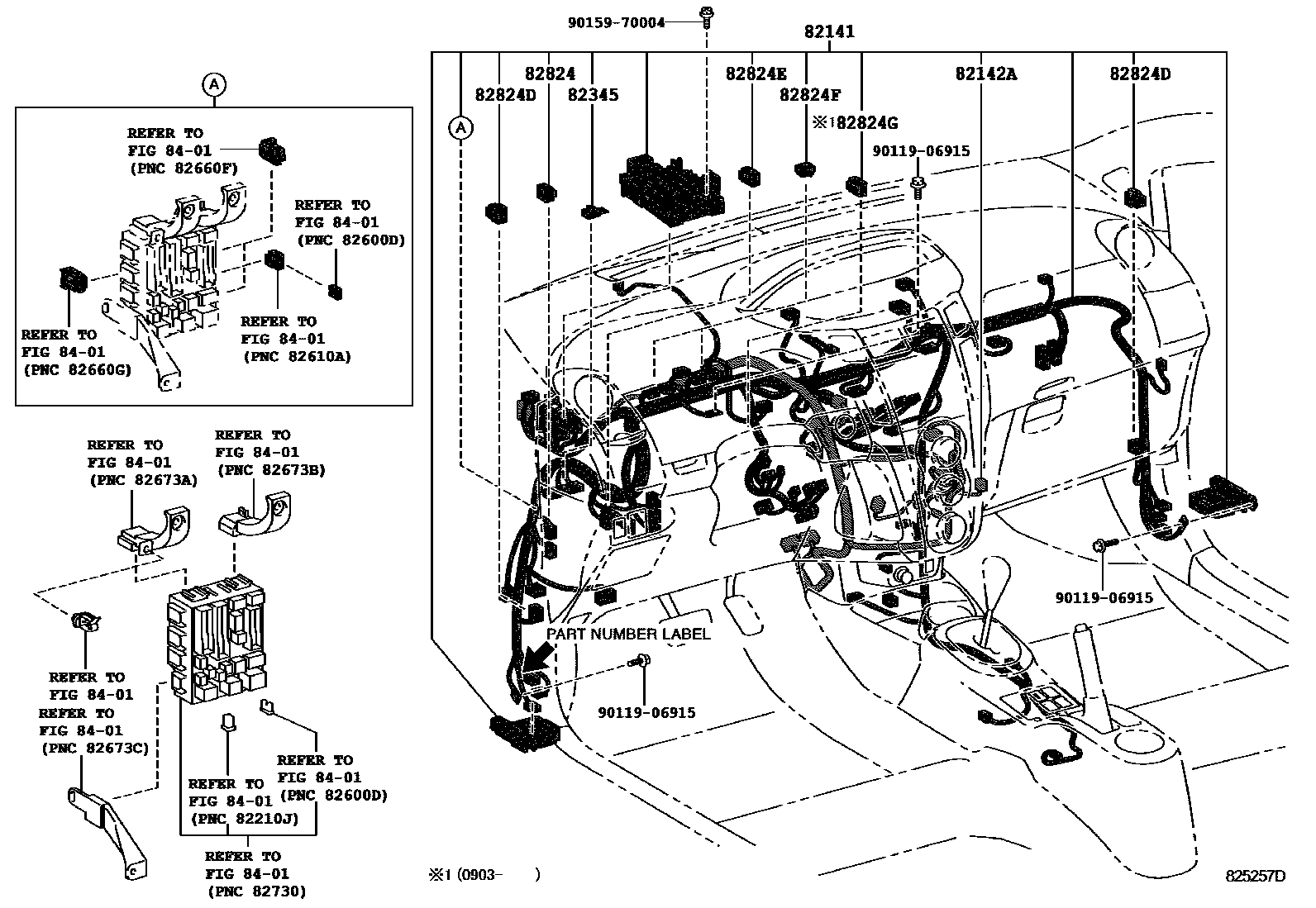 Toyota YARIS 线束和卡夹 EPC diagram — 825257D