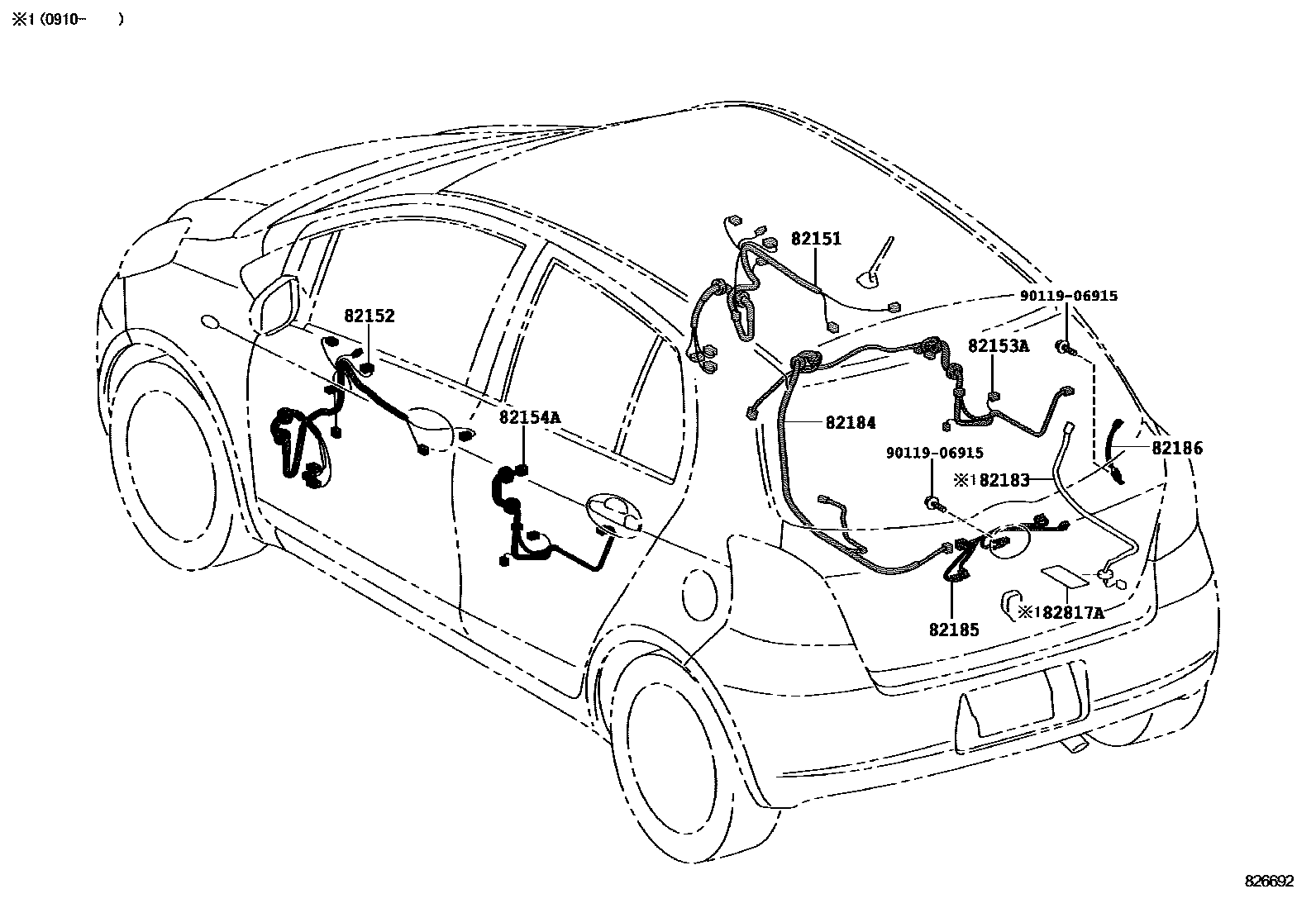 Toyota YARIS 线束和卡夹 EPC diagram — 826692