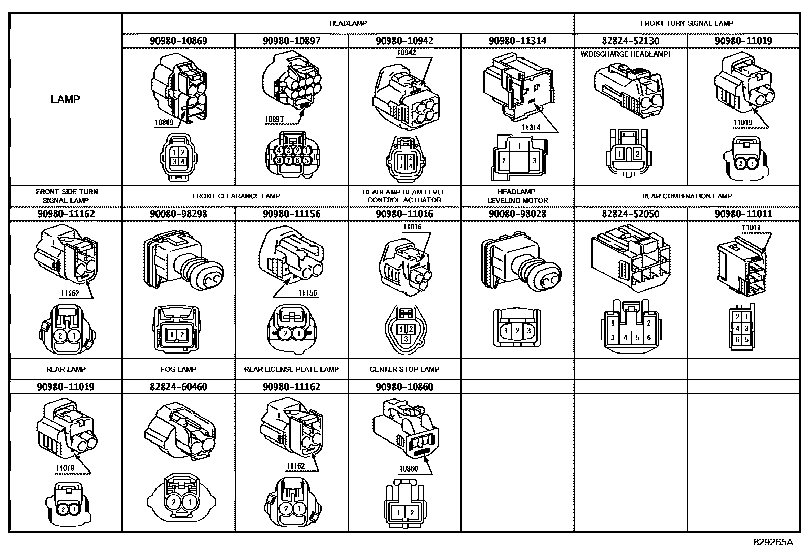 Toyota YARIS 线束和卡夹 EPC diagram — 829265A