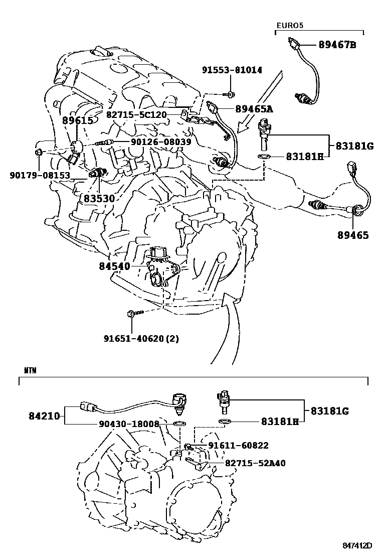 Toyota YARIS 开关和继电器和ECU EPC diagram — 847412D
