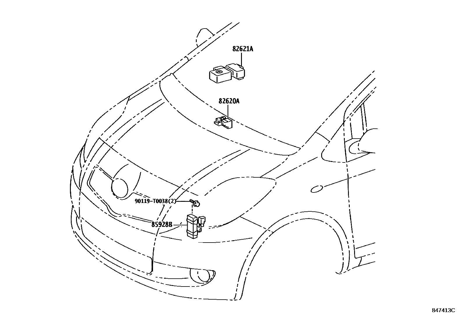 Toyota YARIS 开关和继电器和ECU EPC diagram — 847413C